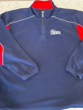 New England Patriots Vintage Reebok Navy and Red Quarter-Zip Fleece Pullover-Lg